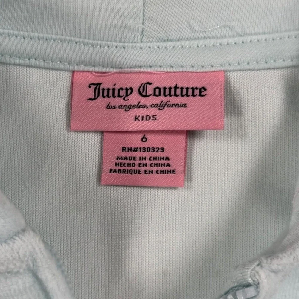 Juicy Couture Kids Velour Tracksuit Light Blue Hoodie Joggers Set Size 6